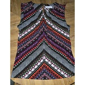 Calvin Klein Womens Blouse Small Multicolor Chevron Top Career Or Casual